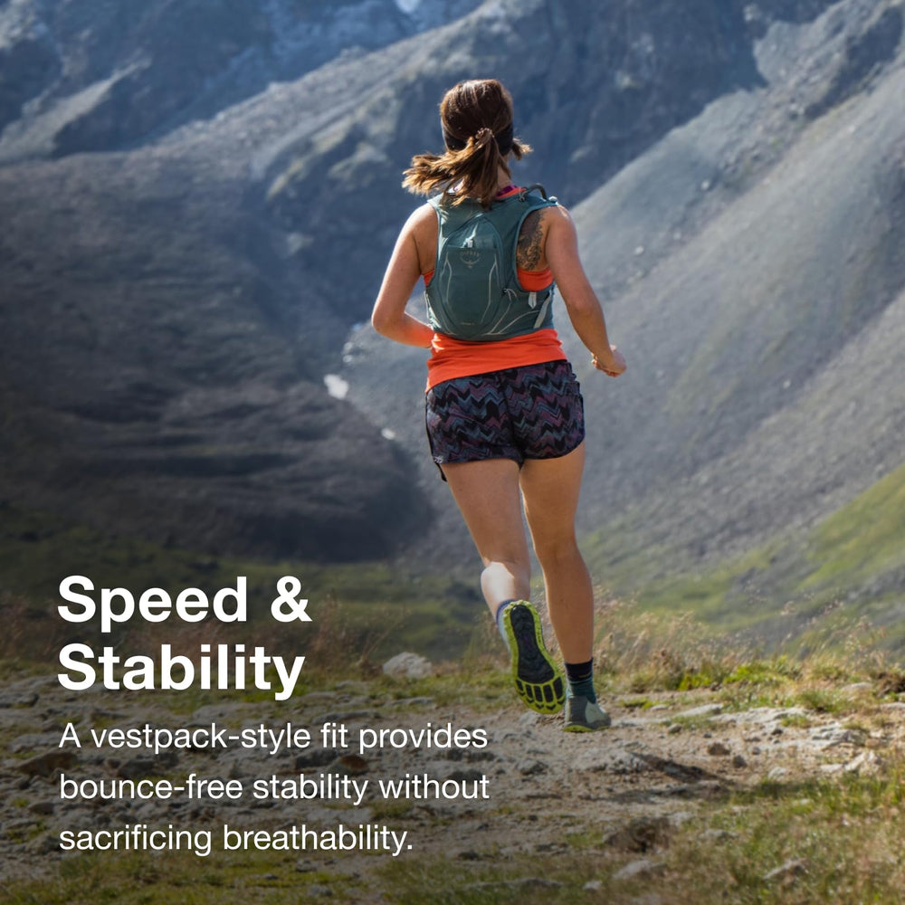 Osprey Dyna 6L vest with reflective graphics improving visibility during dawn runs