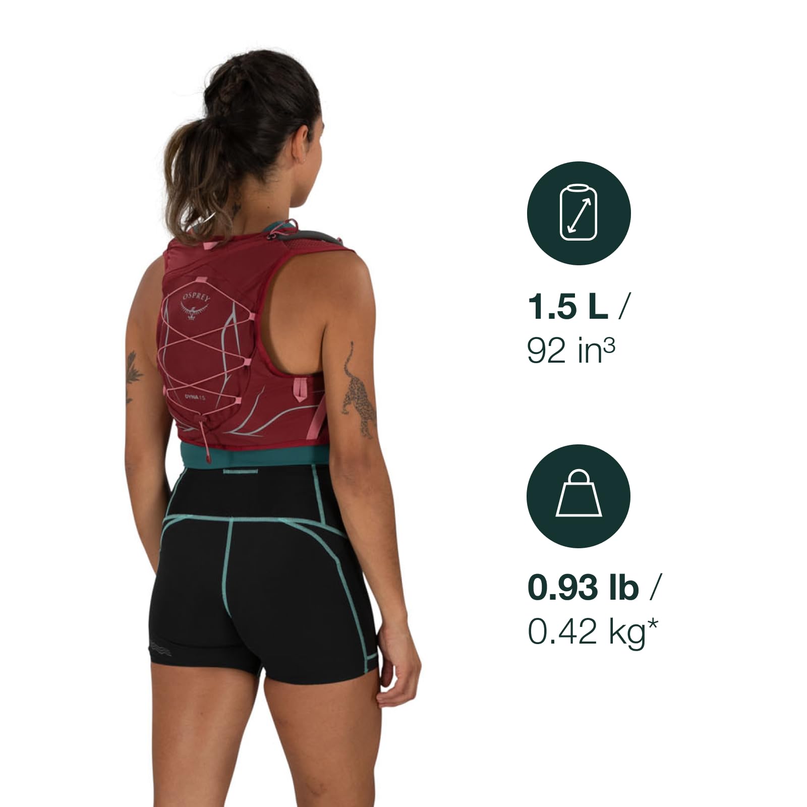 Osprey Dyna reservoir inside vest demonstrates easy water access while running