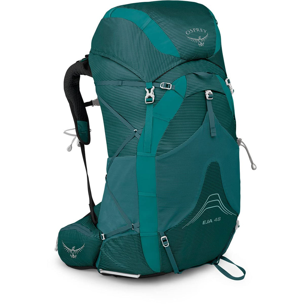 Osprey Eja 48L front view showing female fit and breathable backpanel for comfort on long hikes