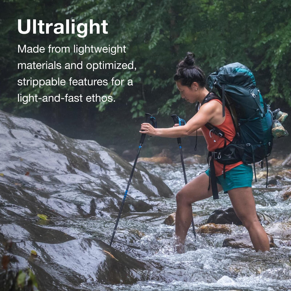 Osprey Eja 48L internal hydration sleeve supports on-the-go drinking while hiking.
