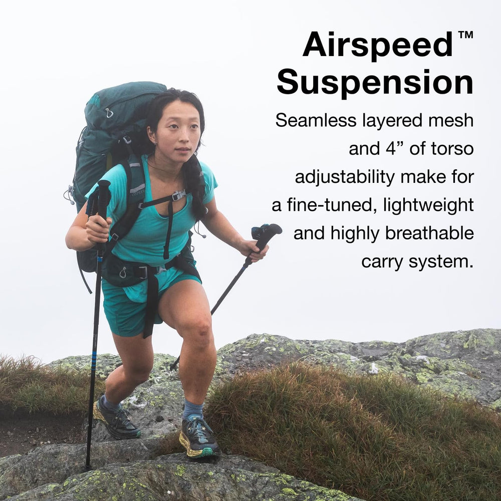 Osprey Eja 48L hipbelt pockets provide convenient on-the-go storage.