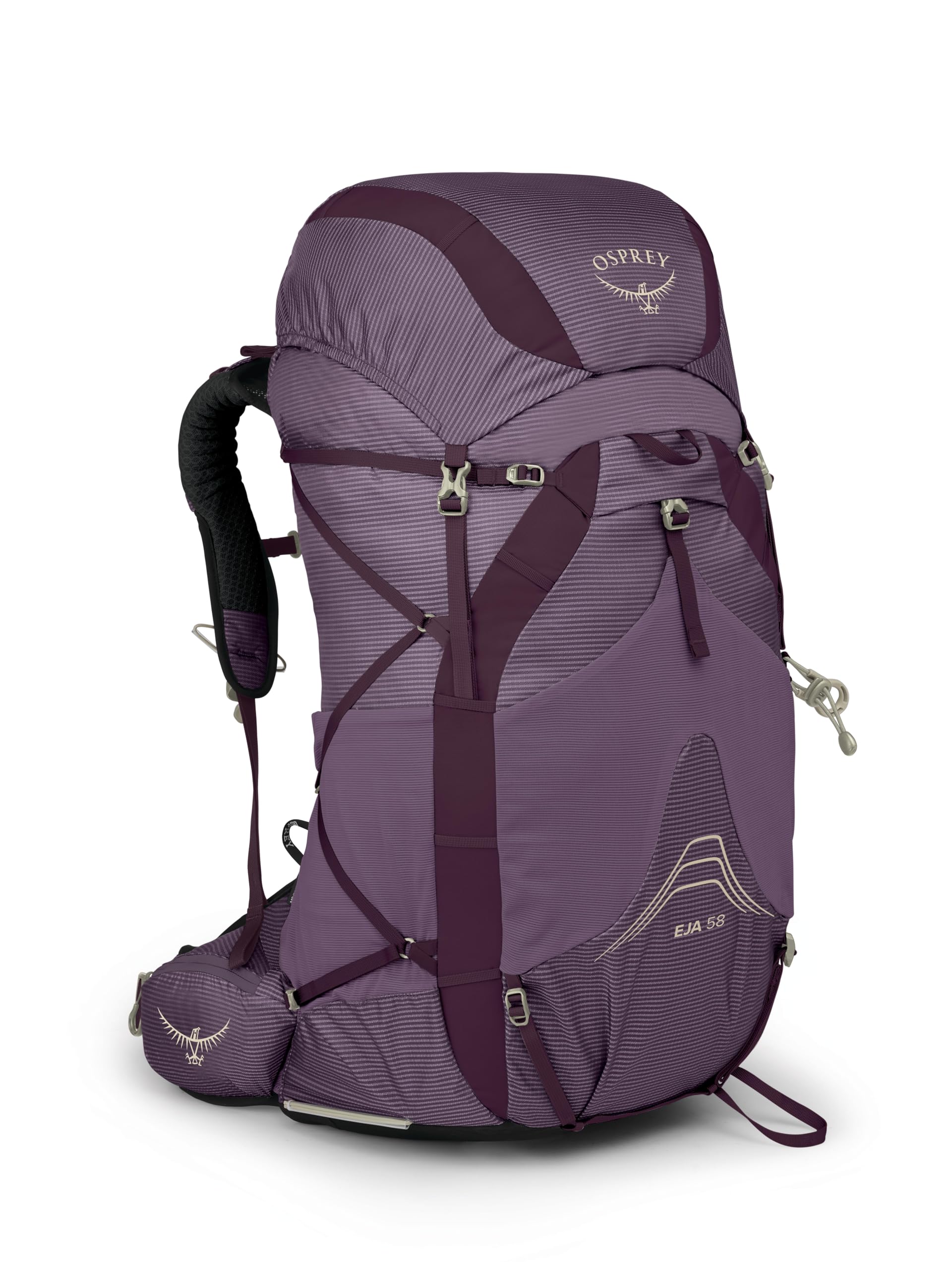 Osprey Eja 58L front view shows airflow for cooler hiking