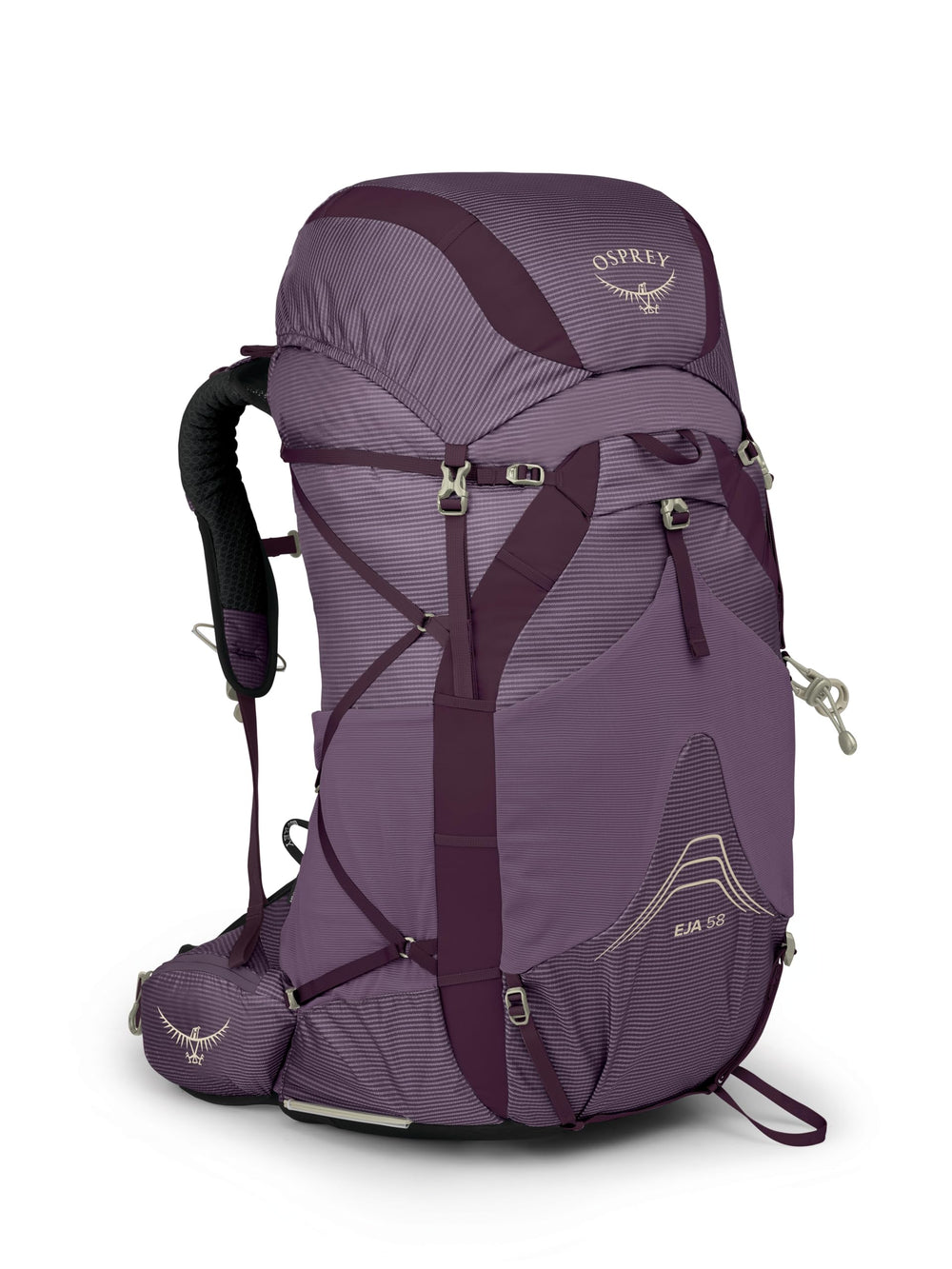 Osprey Eja 58L front view shows airflow for cooler hiking