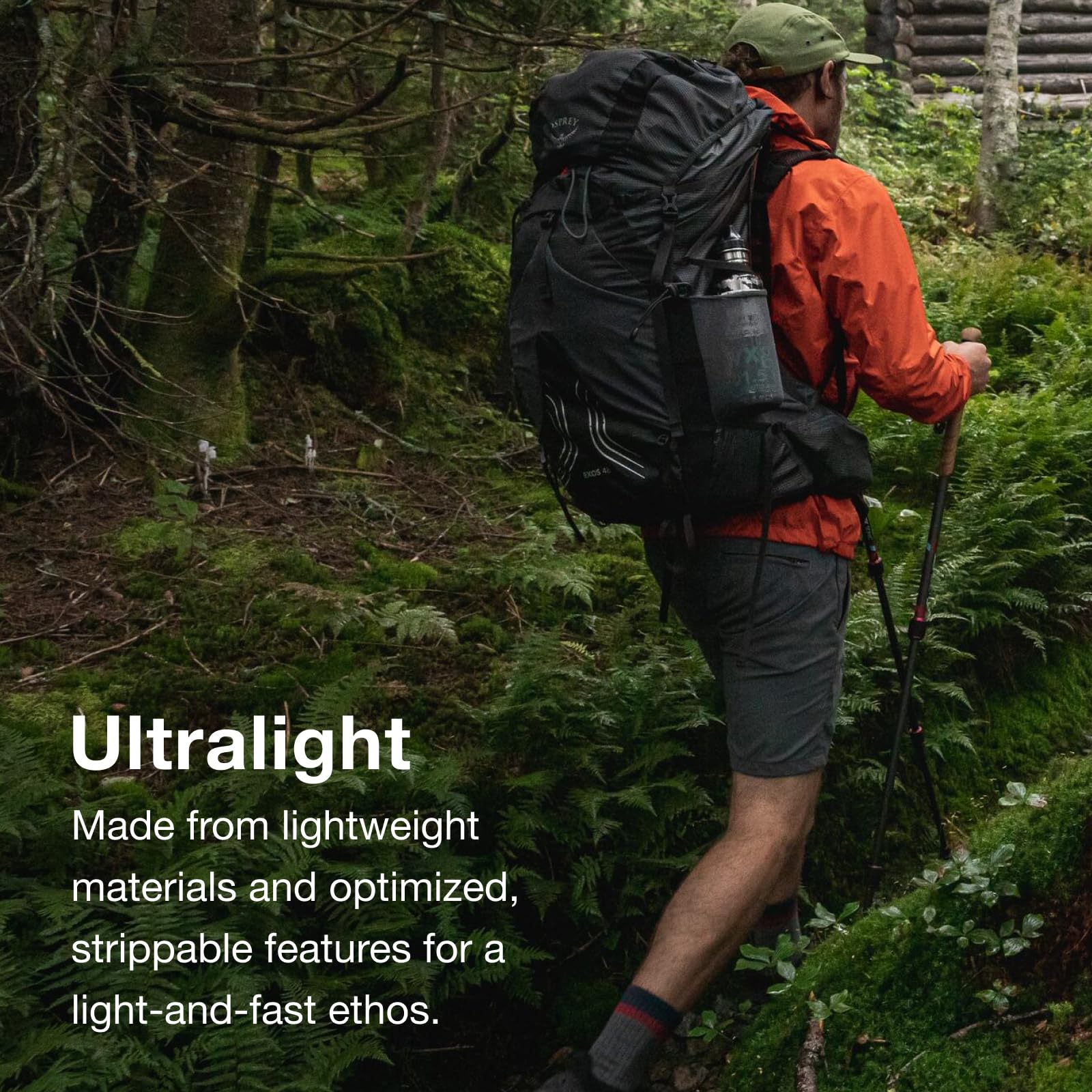 Osprey Exos 48L hipbelt pockets enabling quick access on trails.
