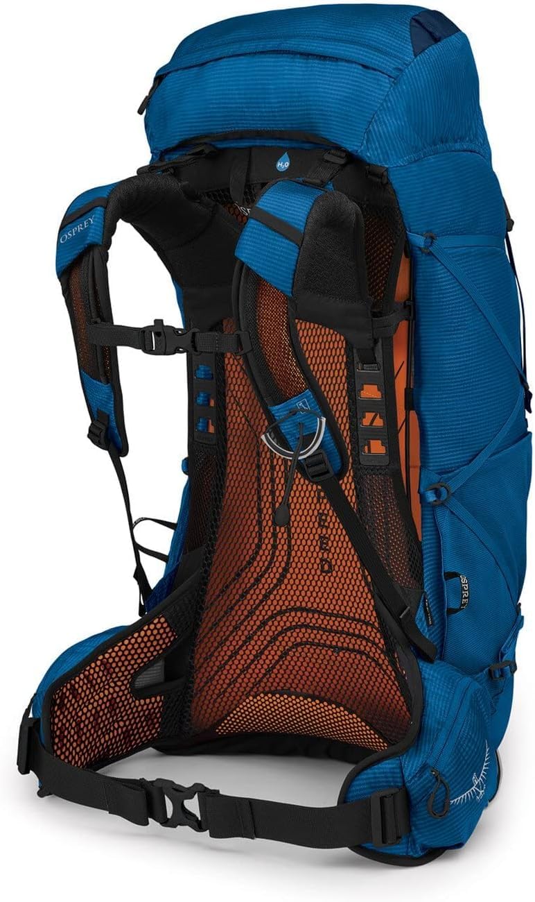 Osprey Exos 48L internal hydration sleeve with hose port.