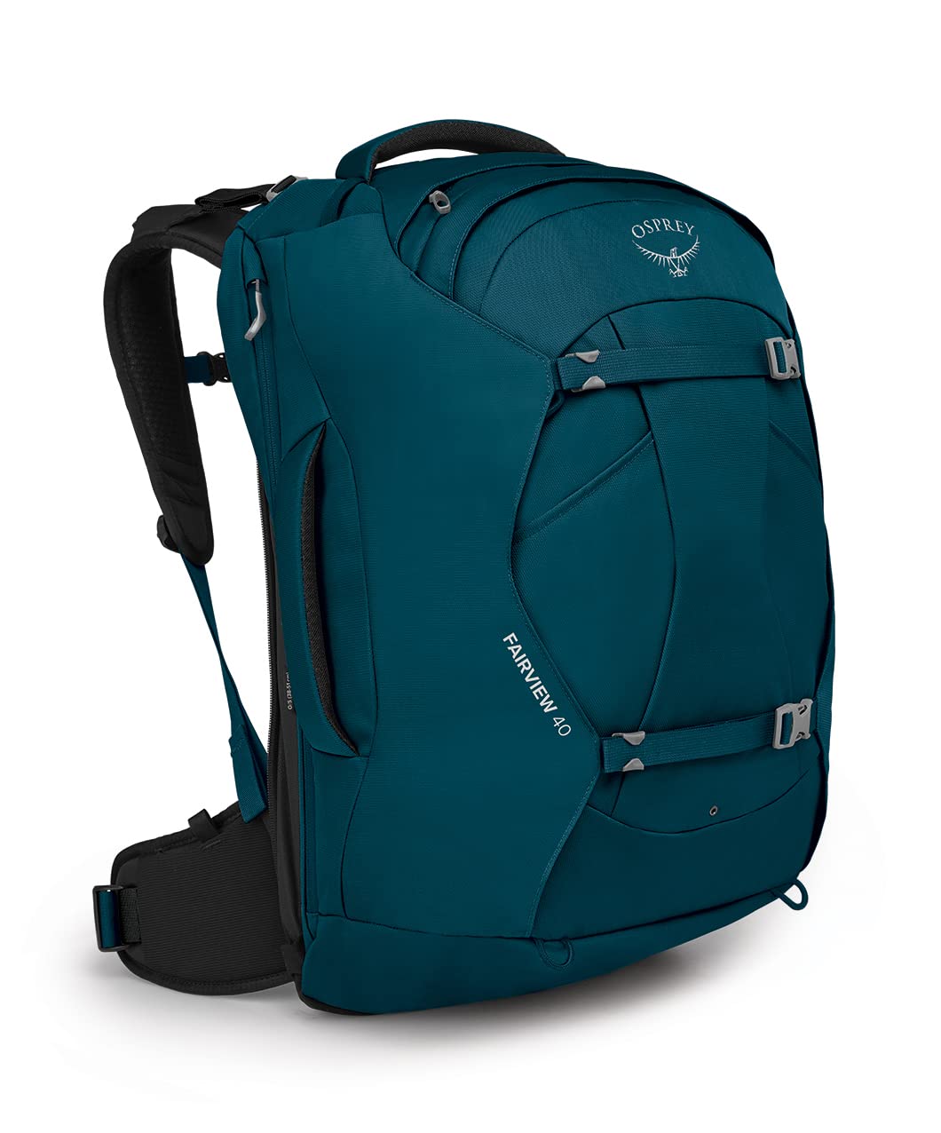 Osprey Fairview 40L front view highlights lightweight durability for travel days.