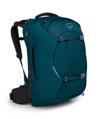 Osprey Fairview 40L front view highlights lightweight durability for travel days.