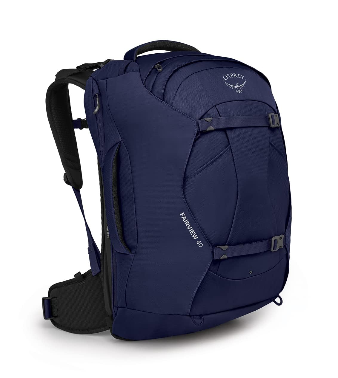 Osprey Fairview 40L front view; lightweight, carry-on friendly travel backpack.