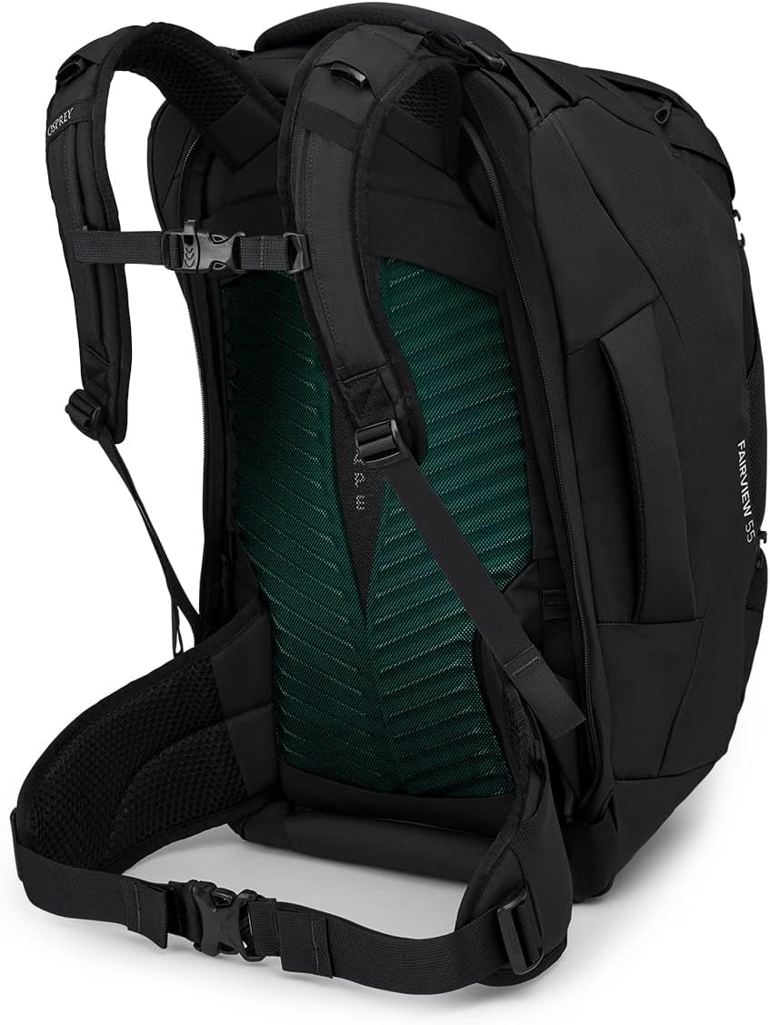 Osprey Fairview 55L carry-on friendly design viewed with overhead-use scenario