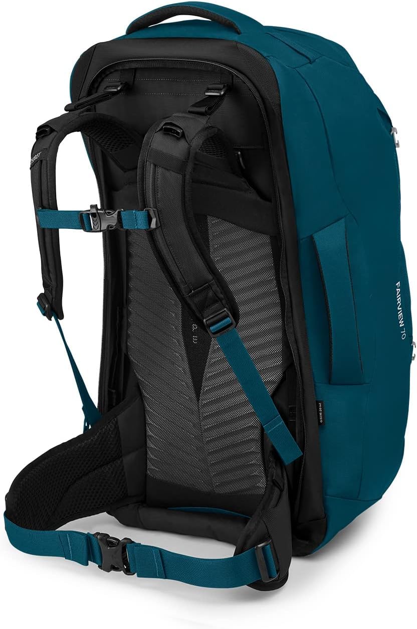 Osprey Fairview 70L padded top handle makes airport lifting easier.