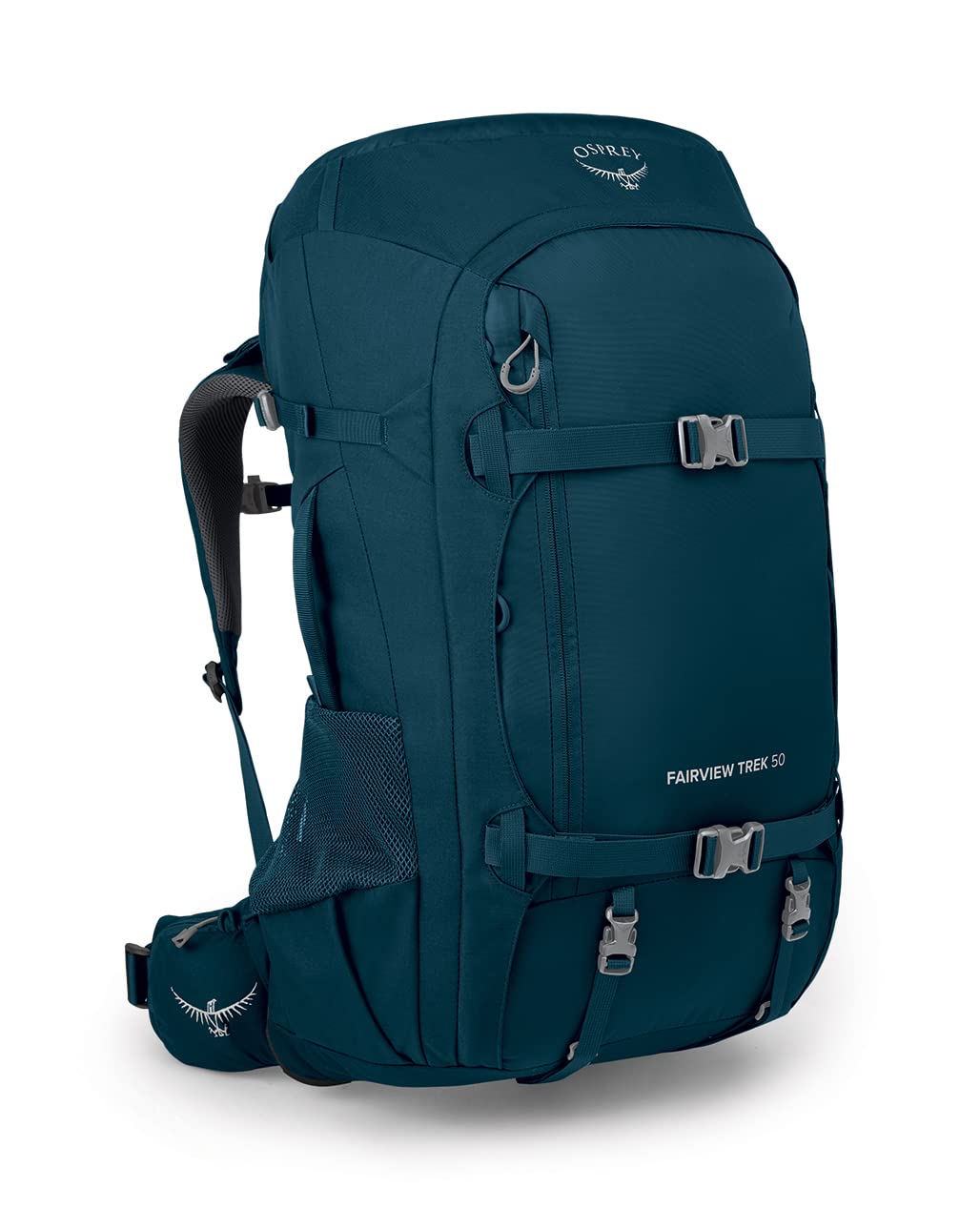 Osprey Fairview Trek 50L front view shows travel-ready organization for long trips