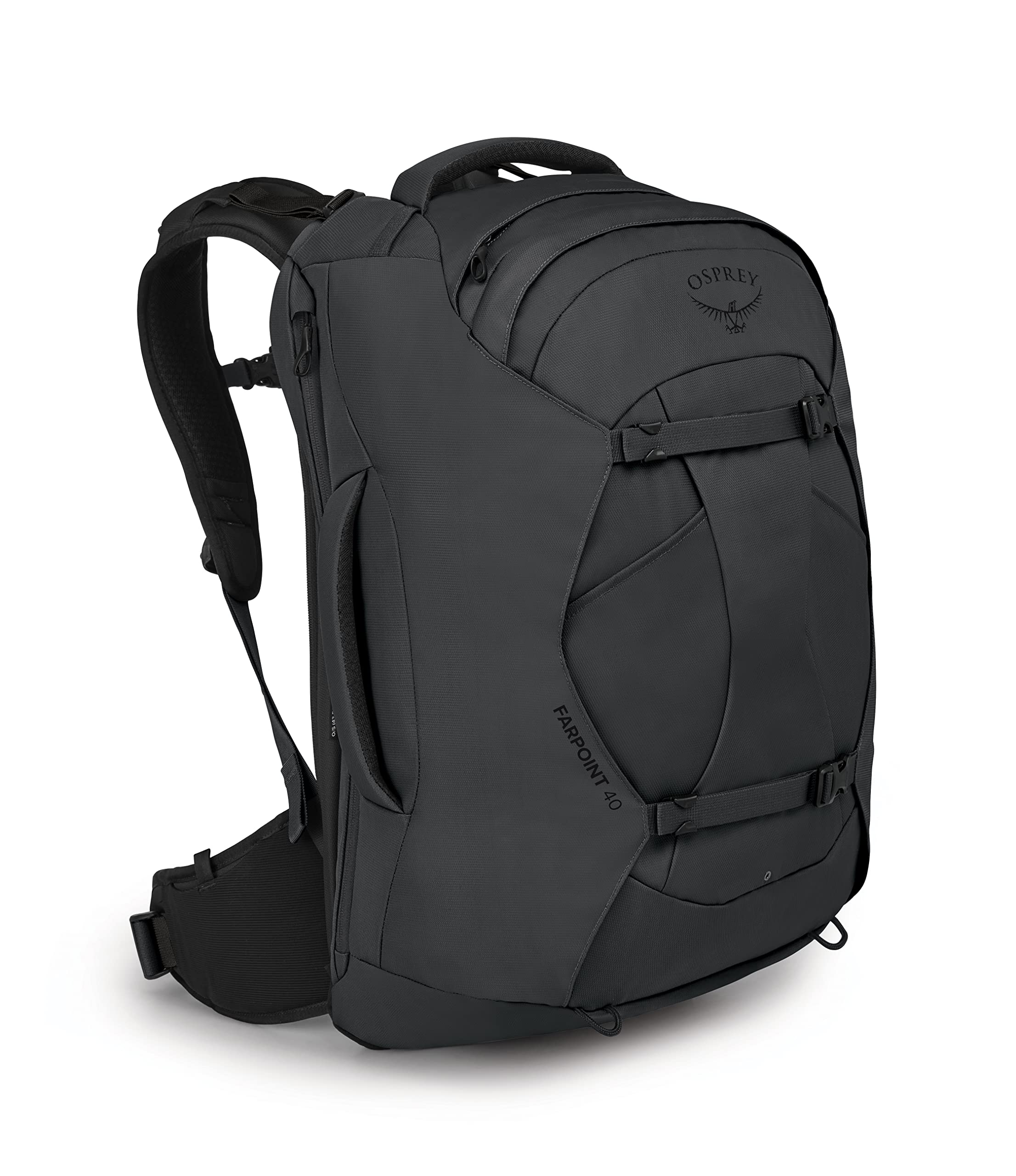 Osprey Farpoint 40L exterior profile shows travel-ready silhouette for easy overhead storage.