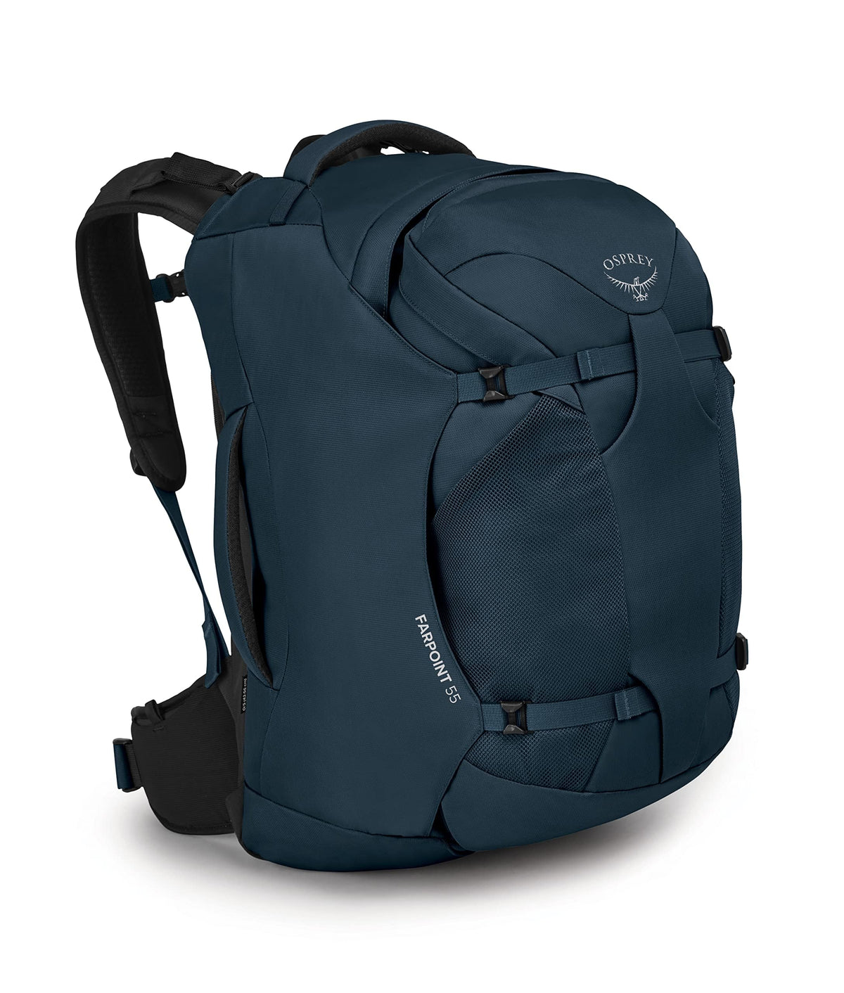 Osprey Farpoint 55L main pack overview showing durability for organized trips