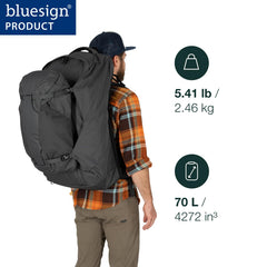 Osprey Farpoint 70L side strap detail highlights compression for stable carry