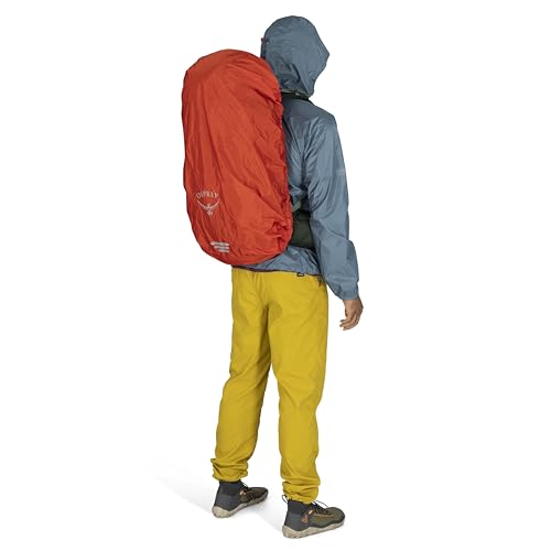 Osprey Hivis raincover uses PFAS-free DWR for safer weather protection.