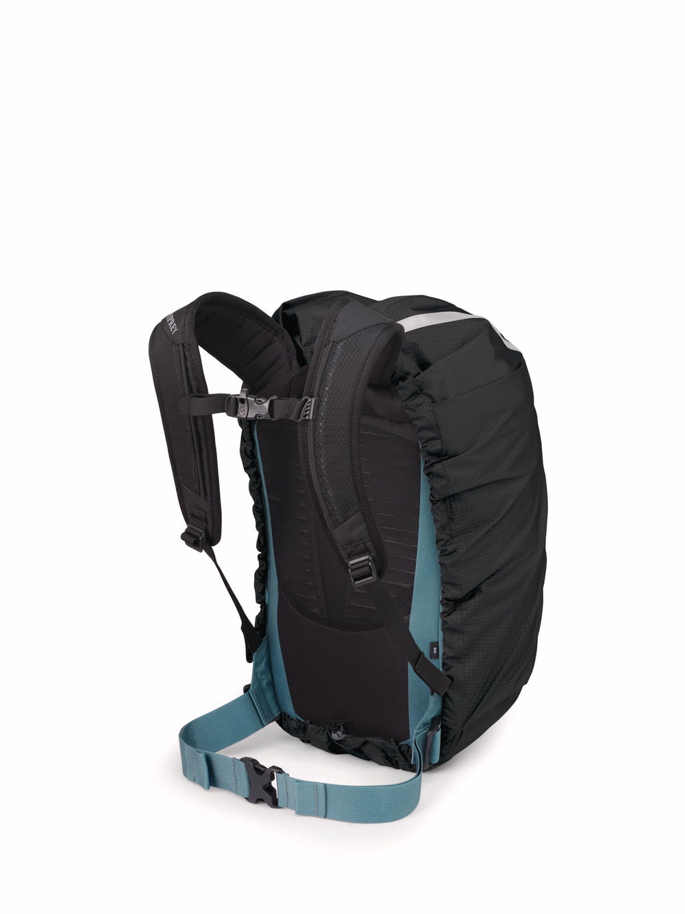 Osprey Hi-Vis raincover compact design beside pack