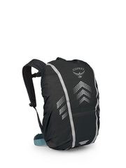 Osprey Hi-Vis raincover on backpack front view with high visibility