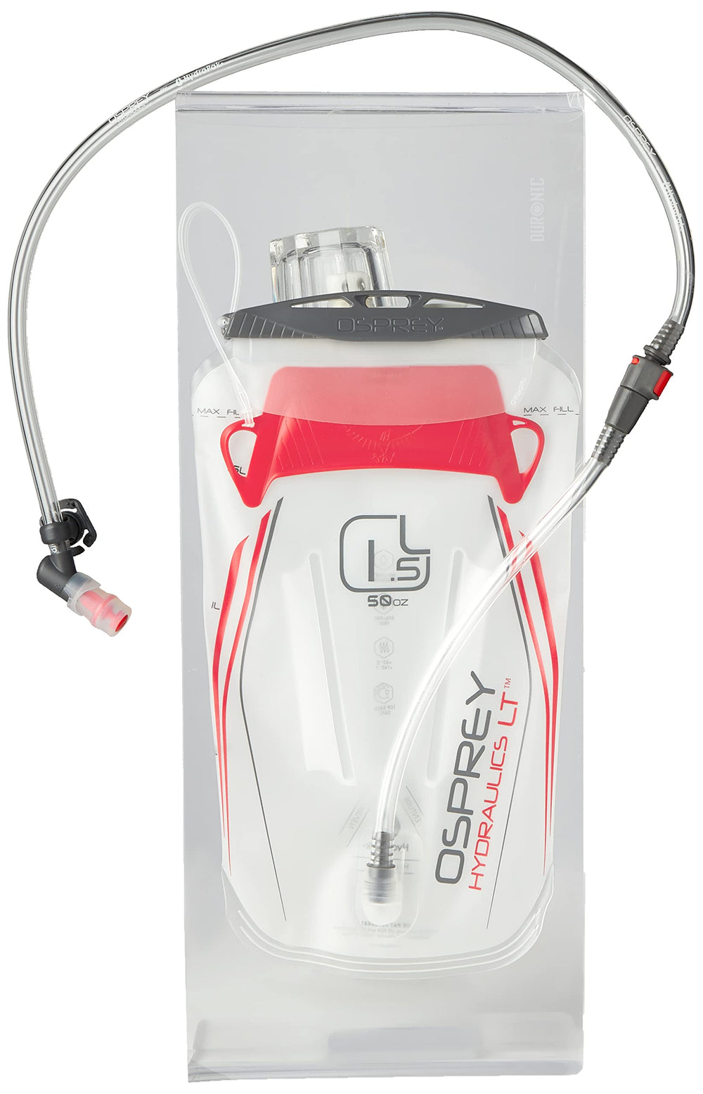 Osprey Hydraulics LT 2.5L reservoir shows QuickConnect carry handle for easy filling