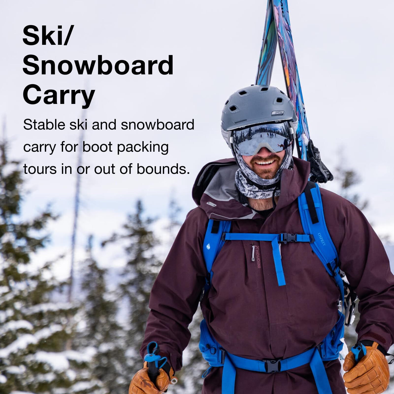 Osprey Kamber 20L ski and snowboard carry options for effortless transitions