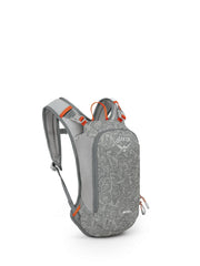 Osprey Moki 3L kids backpack front view with Hungry Dino print for biking