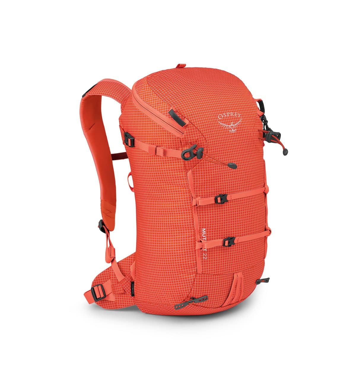 Osprey Mutant 22L backpack, Mars Orange, front view for alpine quick-access.