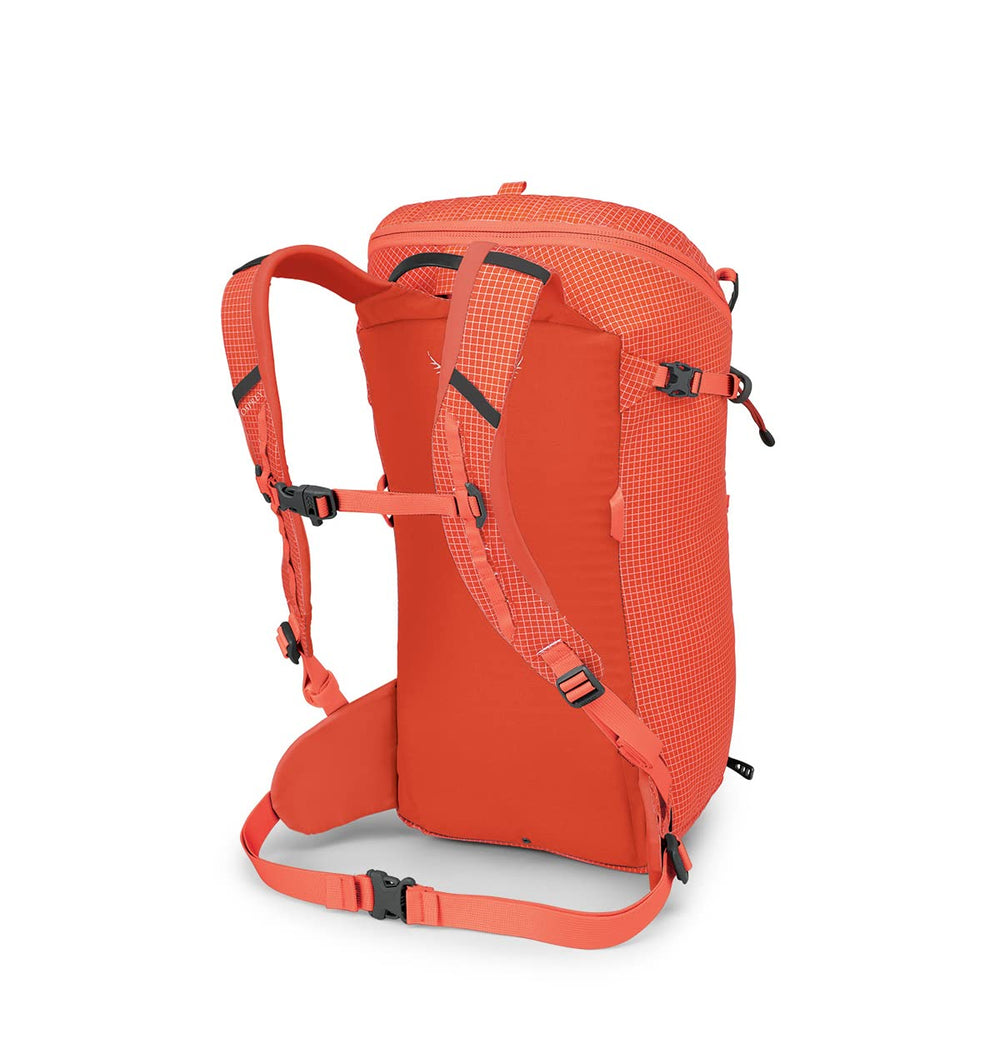 Osprey Mutant 22L backpanel with snowshed design for cold conditions.