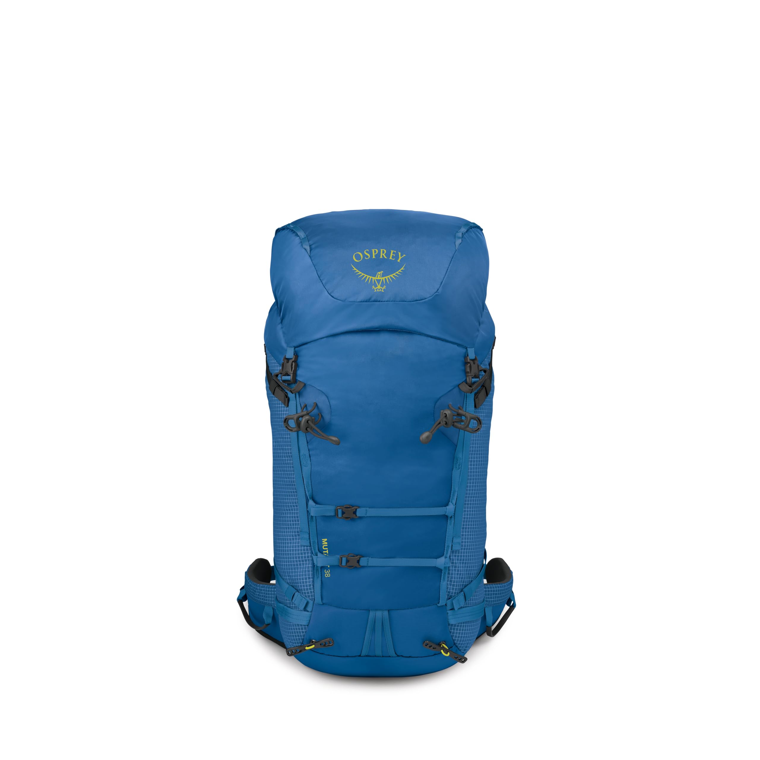 Osprey Mutant 38L reinforced A-frame ski carry for fast transitions.