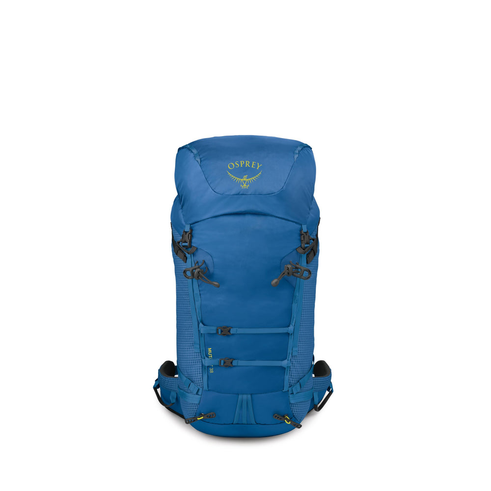 Osprey Mutant 38L reinforced A-frame ski carry for fast transitions.