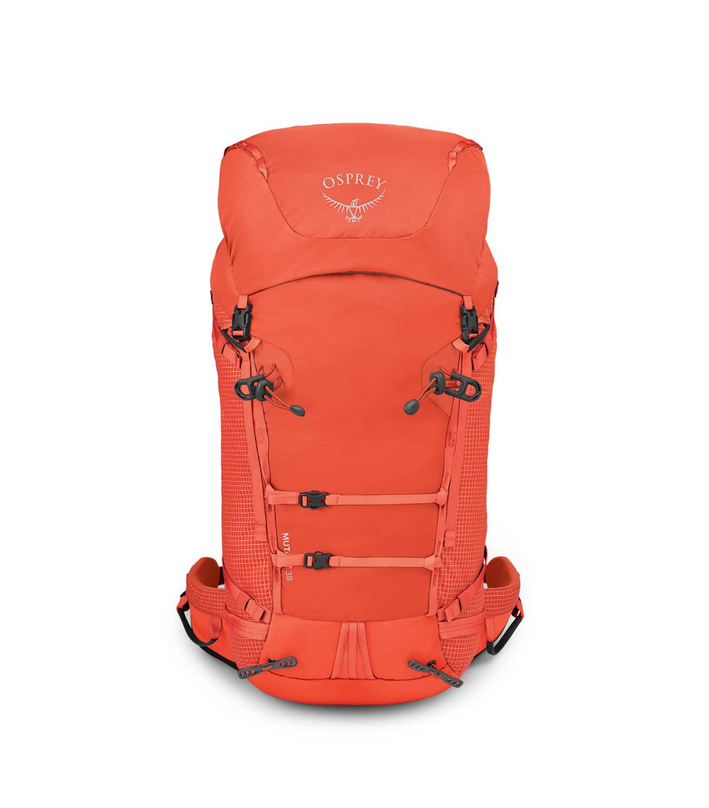 Osprey Mutant 38L back panel shows secure, close-to-body fit for long mountaineering days