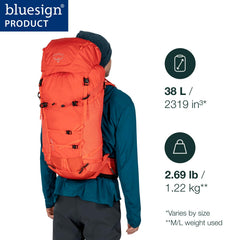 Osprey Mutant 38L side panel illustrates load-stability on steep routes.