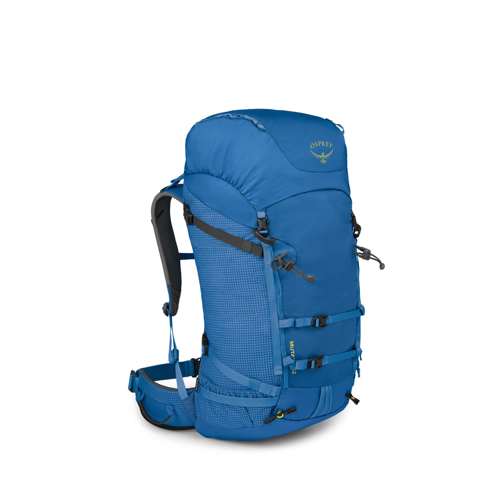 Osprey Mutant 52L front view, ready for multi-day alpine ascents