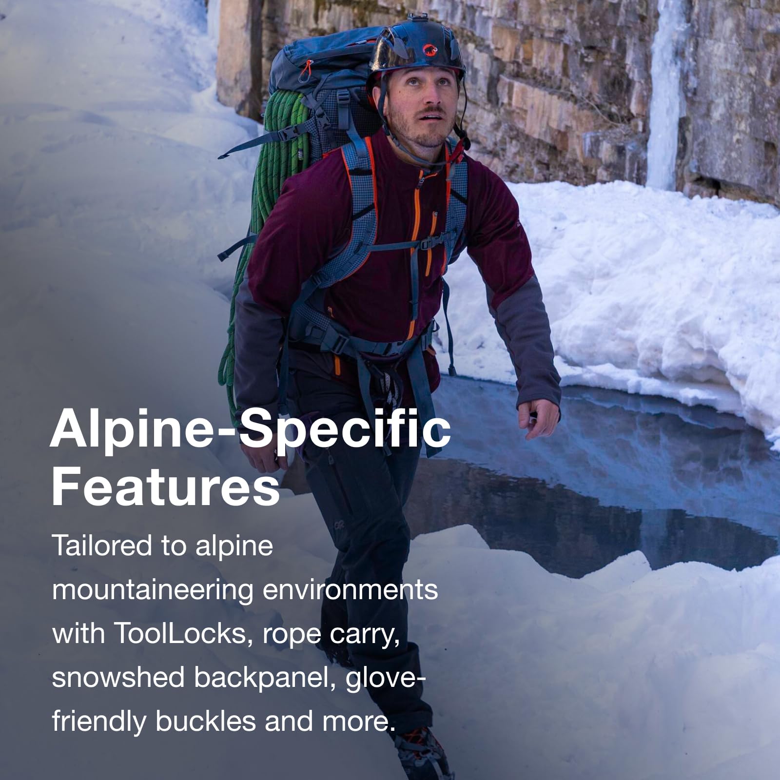 Osprey Mutant 52L removable top lid for flexible storage.