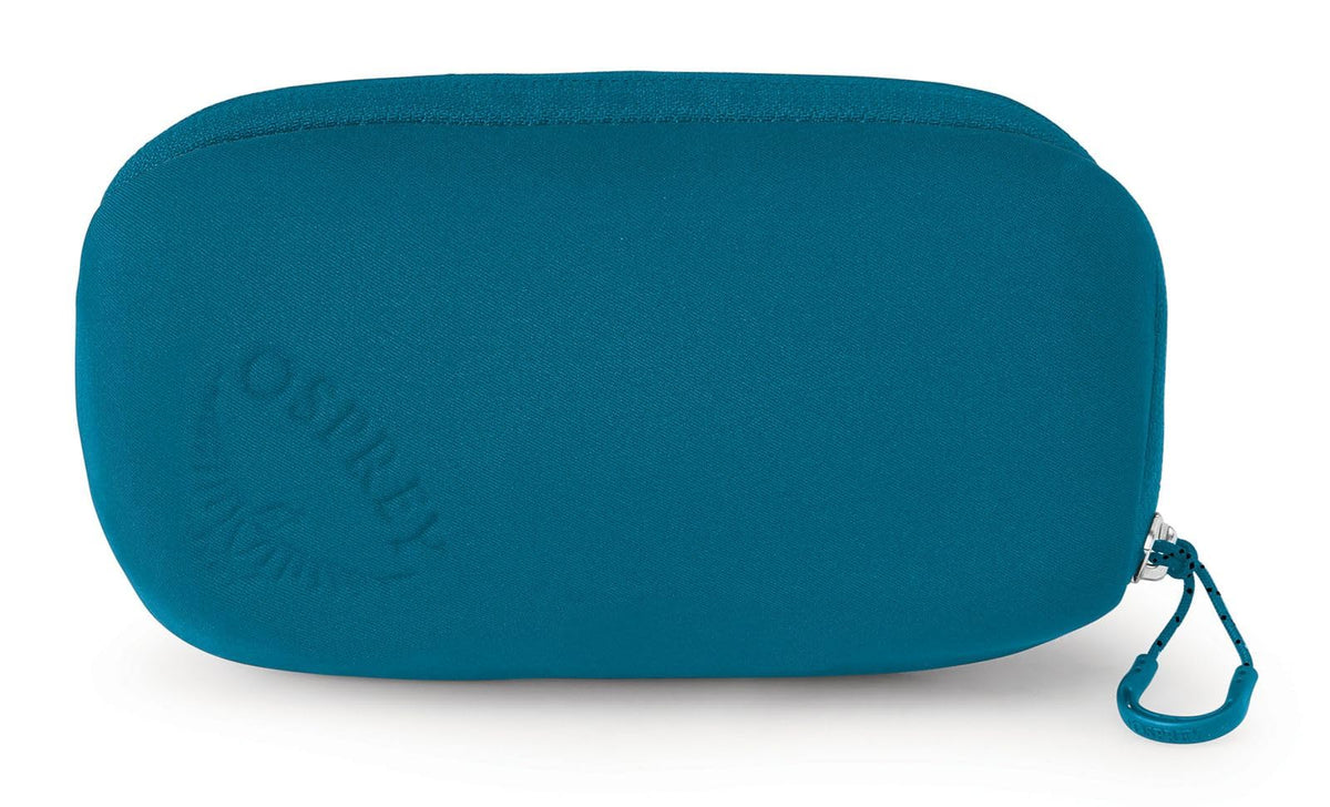 Osprey padded pack pocket Waterfront Blue, side view showing easy strap access