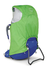 Osprey Poco Raincover fully covers the carrier for all-day rain protection.