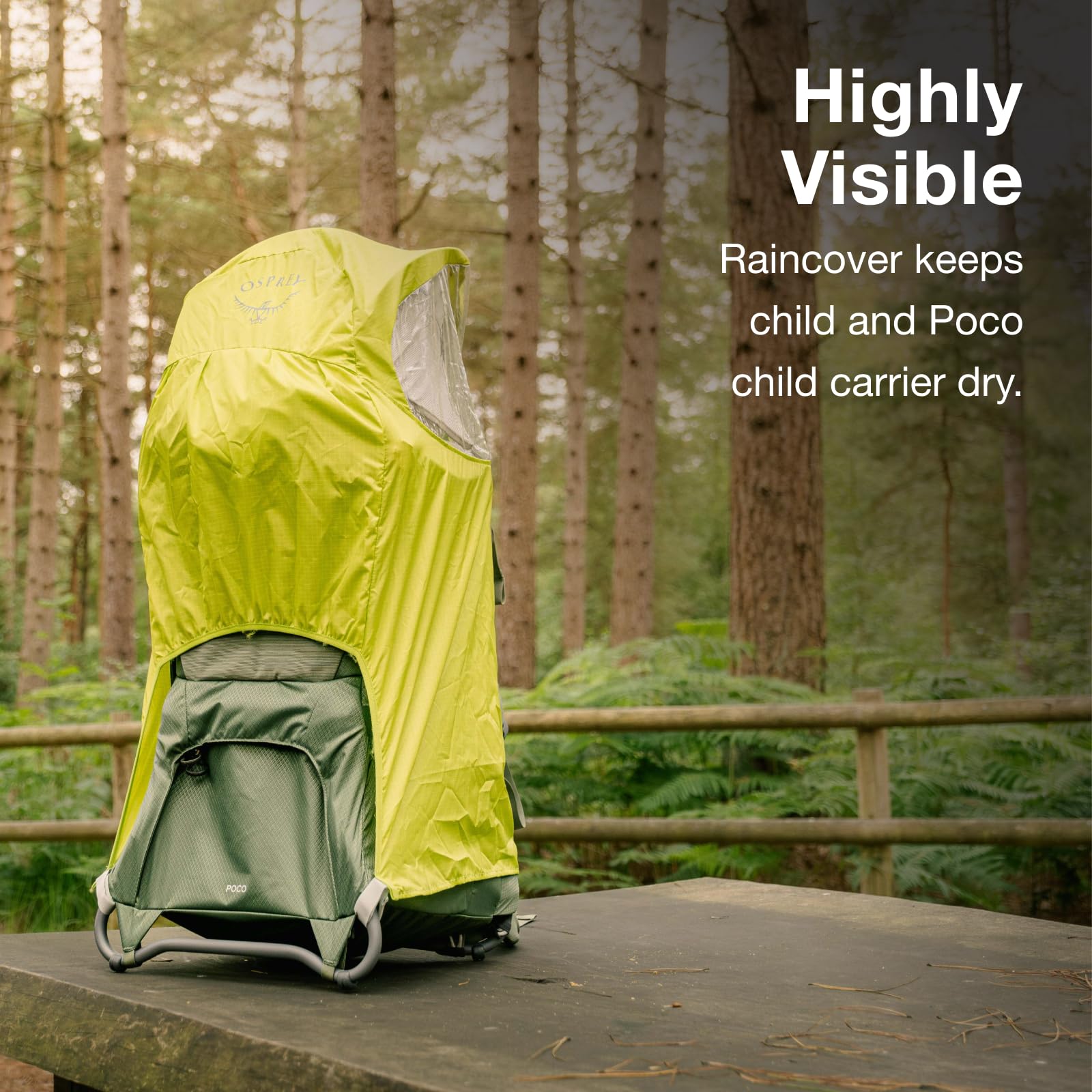 Osprey Poco raincover is compatible with Poco Sunshades for integrated protection