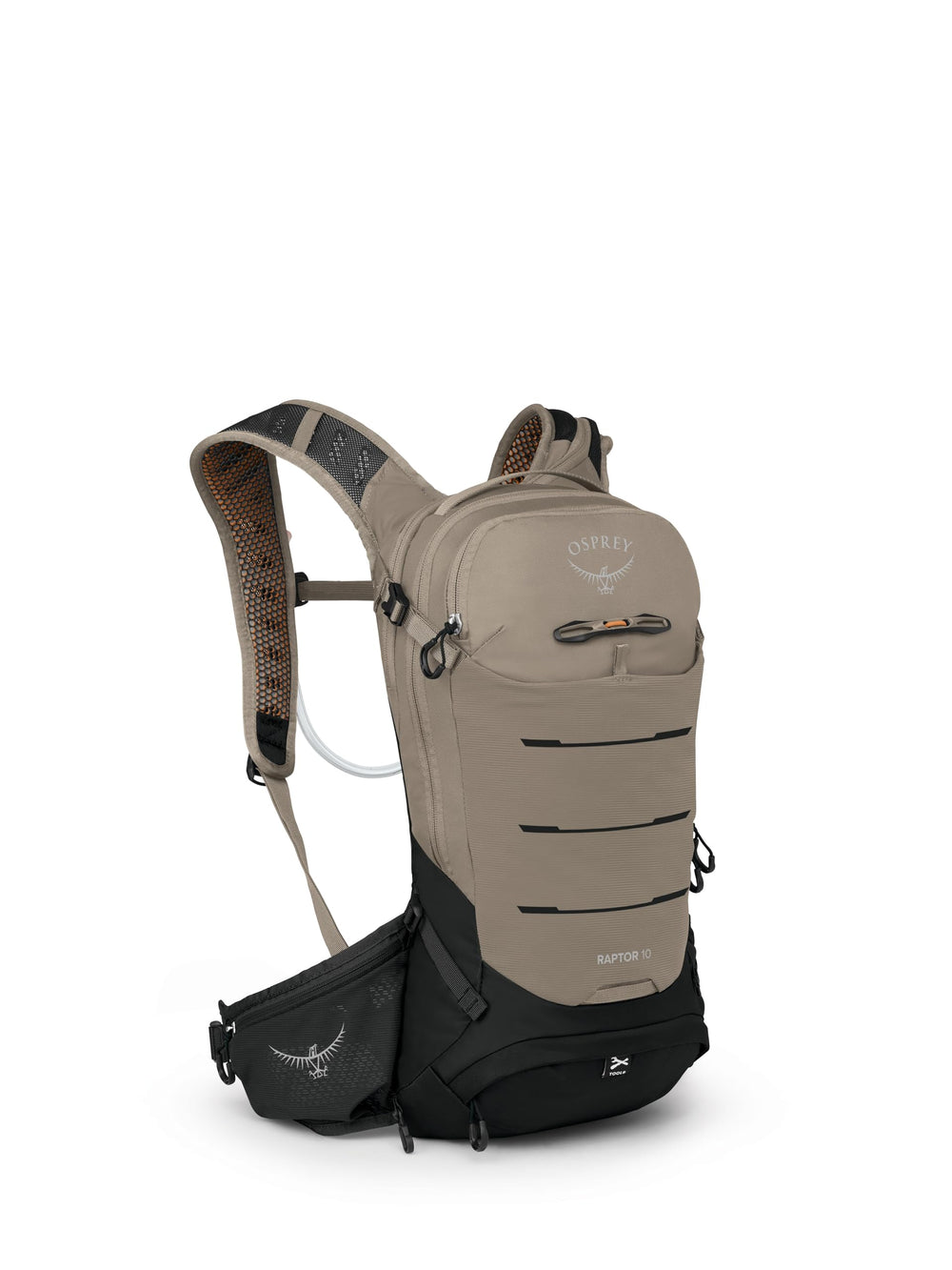 Osprey Raptor 10L with winged harness for stable mountain biking.