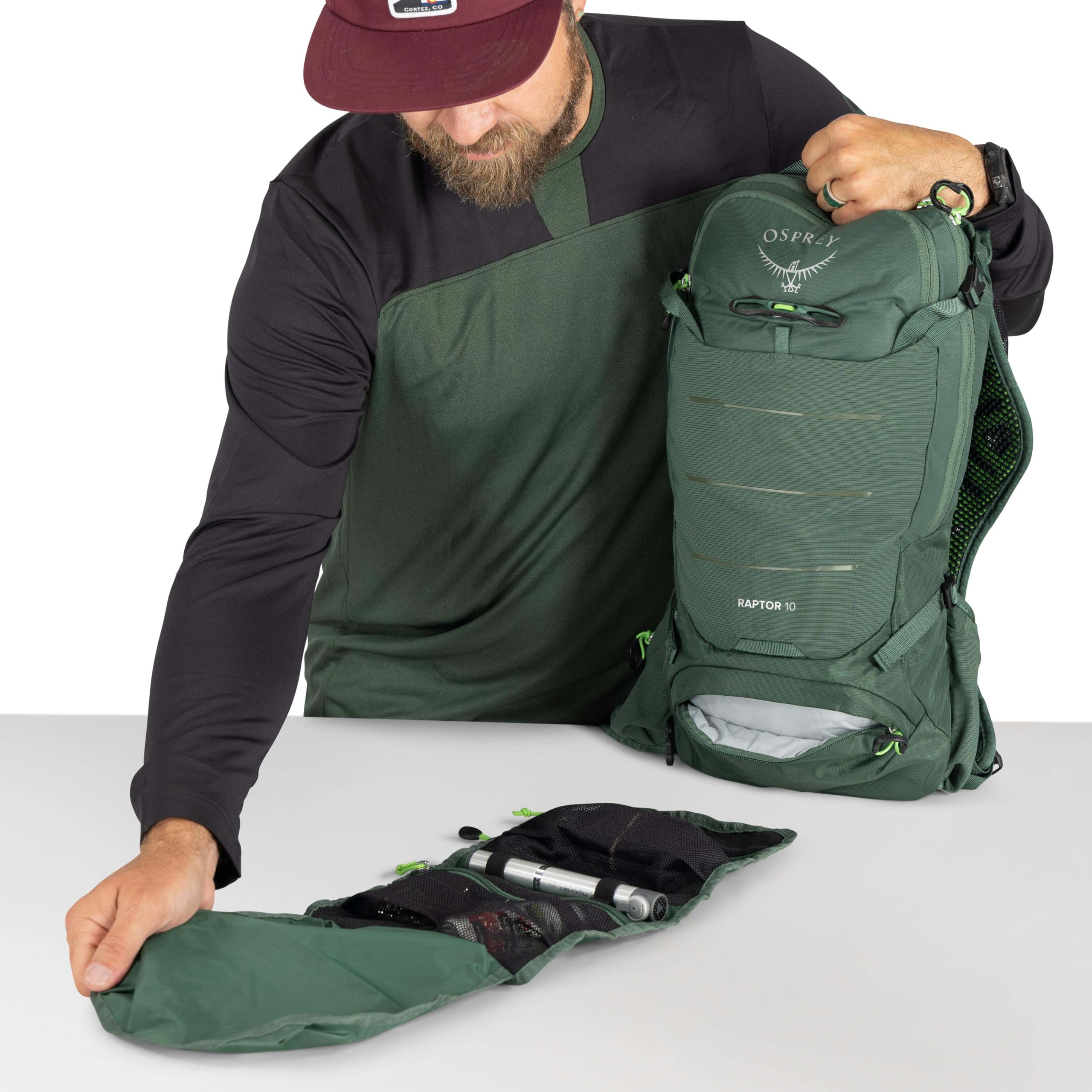 Osprey Raptor 10L sunglasses pocket protecting eyewear on sunny rides