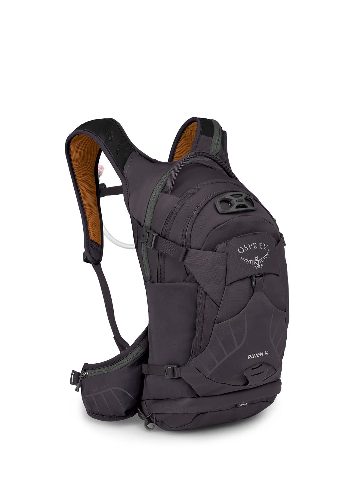 Osprey Raven 14L backpack on trail with ergonomic fit for all-day comfort