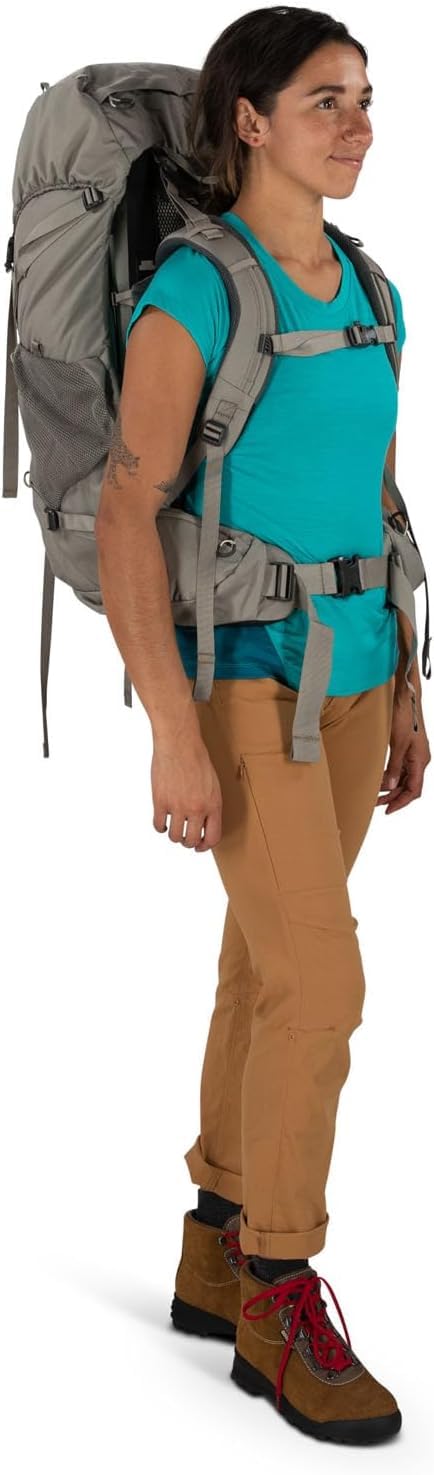 Osprey Renn 50L Pediment Grey / Linen Tan fabric texture and color.