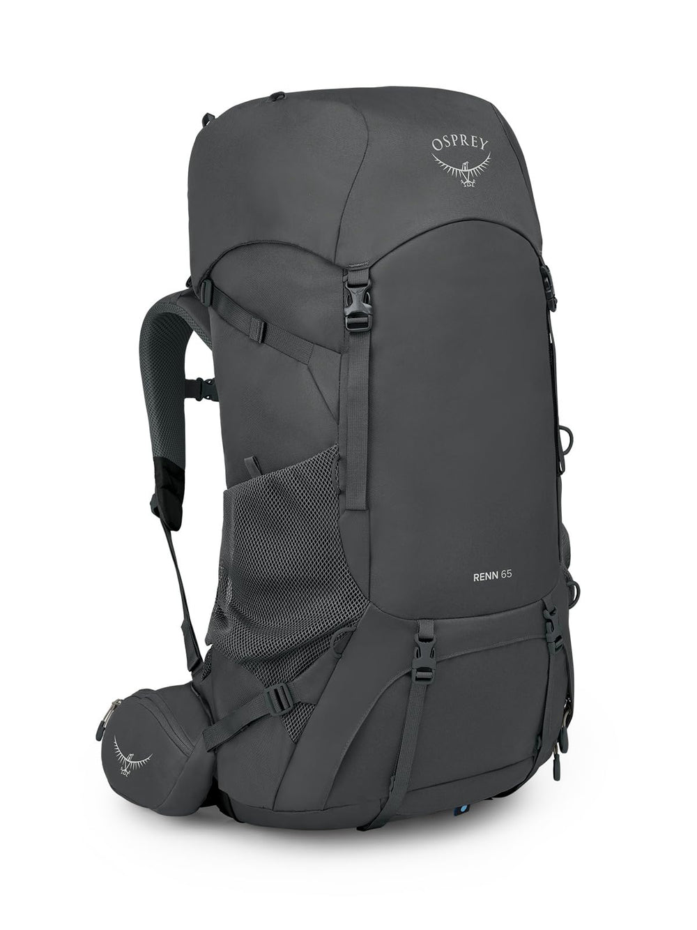Osprey Renn 65L front view showing ergonomic fit for long hikes