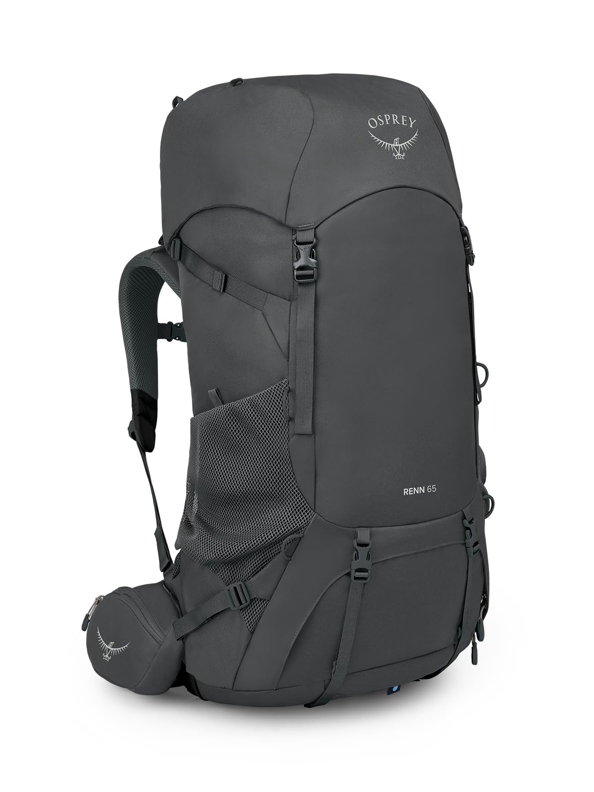 Osprey Renn 65L front view showing ergonomic fit for long hikes