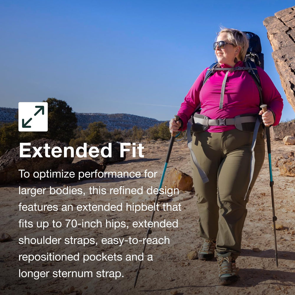 Osprey Renn 65EF extended fit feature for inclusive hip and shoulder fit.