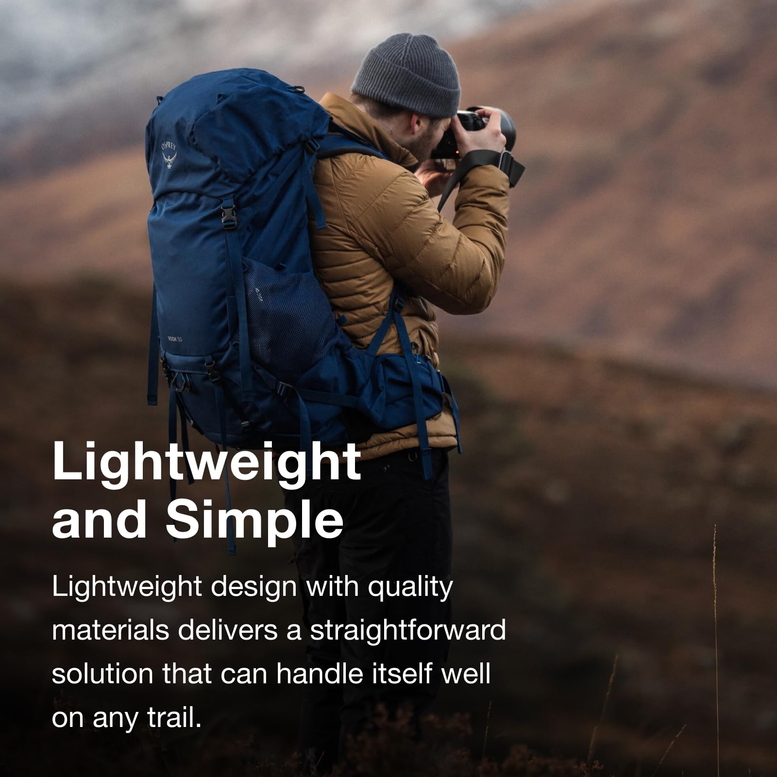 Osprey Rook 50L padded hipbelt offers all-day comfort.
