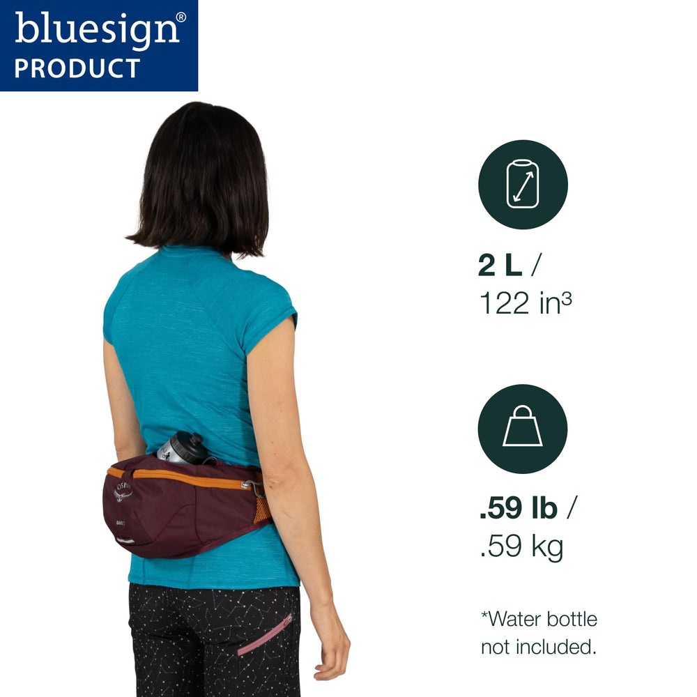 Osprey Savu 2L bottle-access sleeve angled for quick hydration