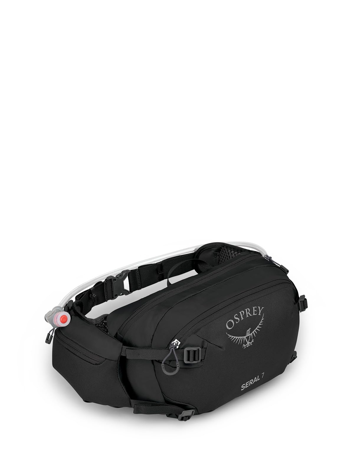 Osprey Seral 7L waist pack front view emphasizes quick hydration access.