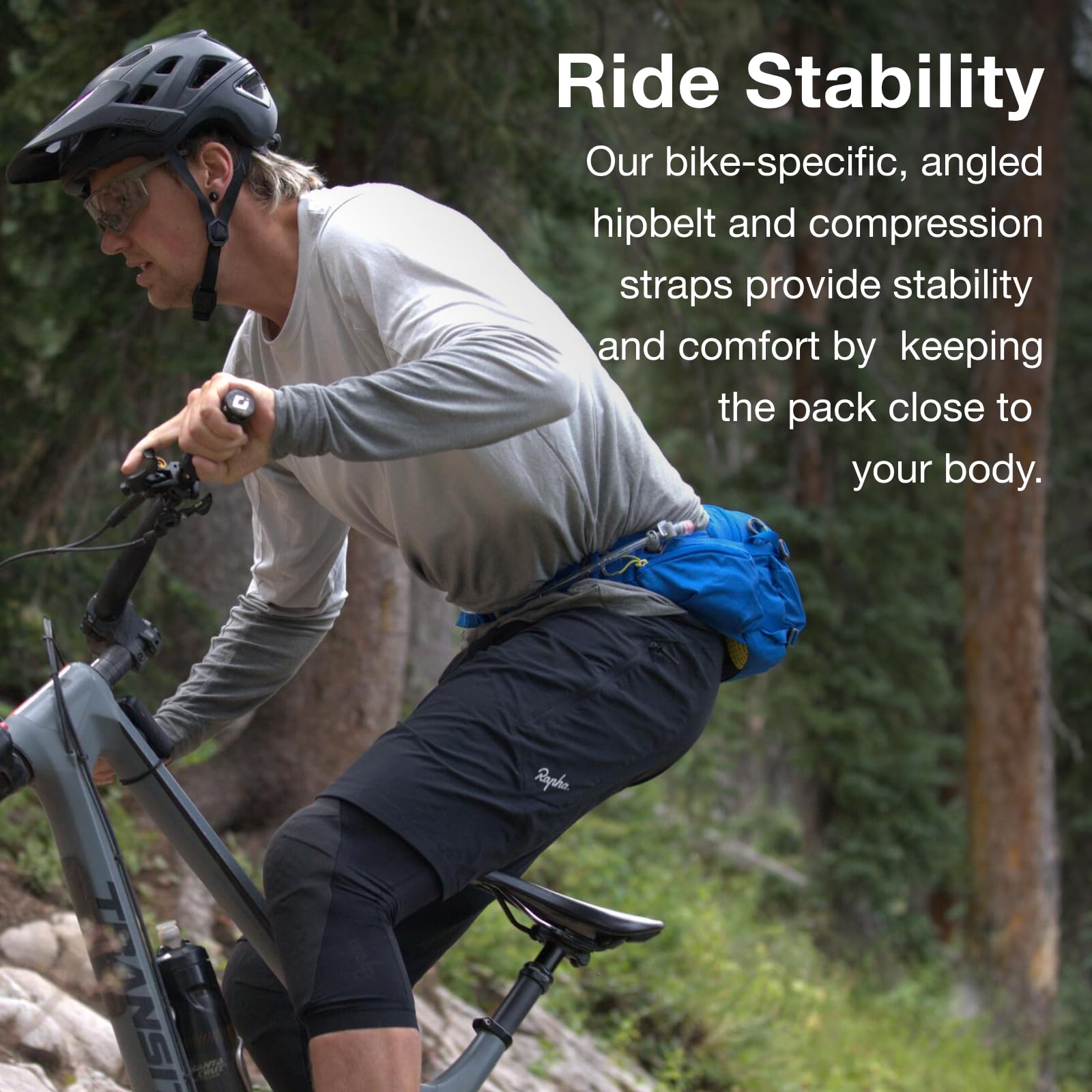Osprey Seral angled hipbelt improves stability on rough terrain.