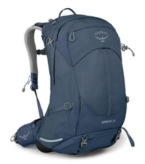 Osprey Sirrus 34L back panel and harness highlight ergonomic fit for long hikes.