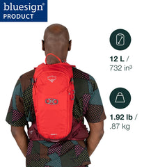 Osprey Siskin 12L back panel showing breathable support for trails.