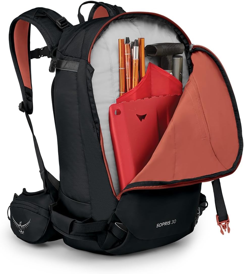 Osprey Sopris 30L backpanel dry storage keeps layers organized.