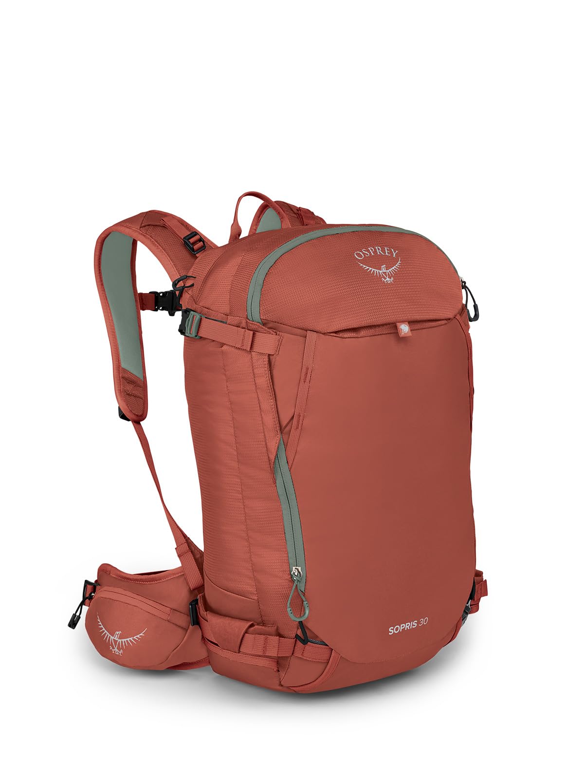 Osprey Sopris 30L front panel pocket keeps avalanche safety kit within quick reach.